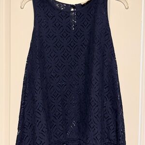 LOFT Navy Geometric Lace Tank